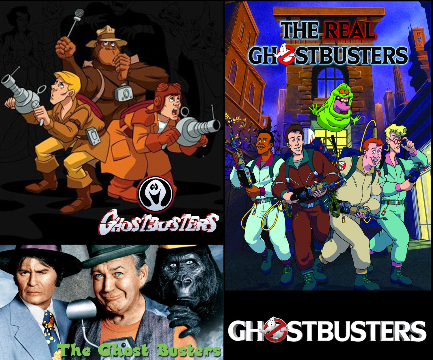 La serie animata della Filmation ispirata alla serie tv. A destra la serie della ABC con il logo della Columbia/Sony Pictures  - I Ghostbusters sono esistiti?