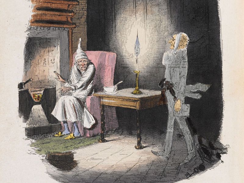 Il fantasma di Marley appare a Scrooge nell'illustrazione di John Leech - I Fantasmi di Dickens - Archaeus, studio e ricerca sul paranormale