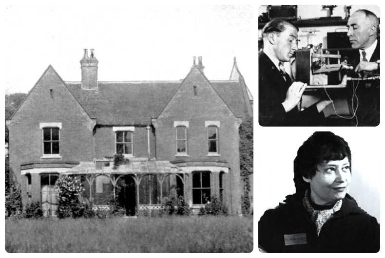A sinistra, Villa Borley Rectory. A destra in alto, Rudi Schneider con Harry Price. A destra in basso, Anita Gregory.