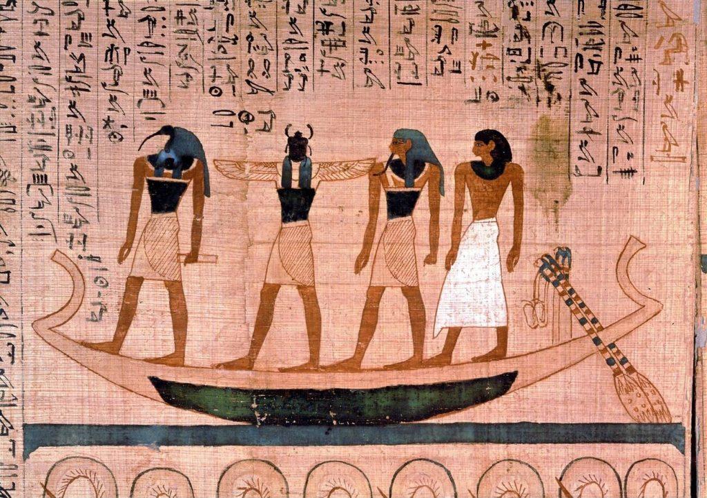 Varie divinità sulla sacra barca in un papiro - Fantasmi nell'antico Egitto