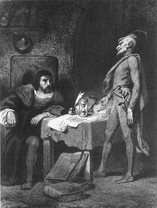 Il dottor Faust e Mefistofele, in un disegno di Tony Johannot (fonte: Wikimedia Commons)