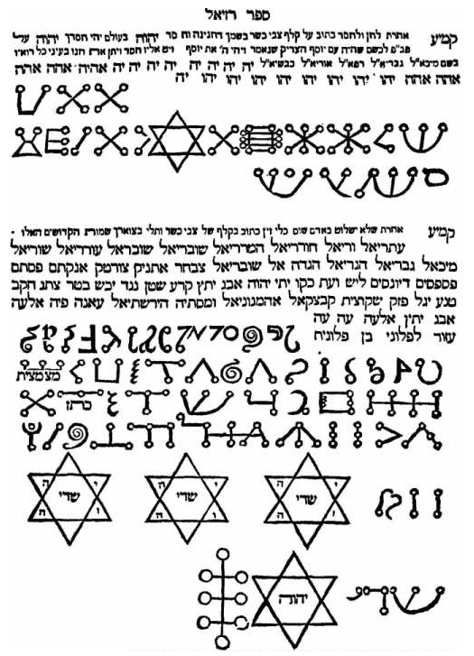 Pagina campione del Sefer Raziel HaMalakh, un'opera medievale di misticismo ebraico. (fonte: Wikimedia Commons)