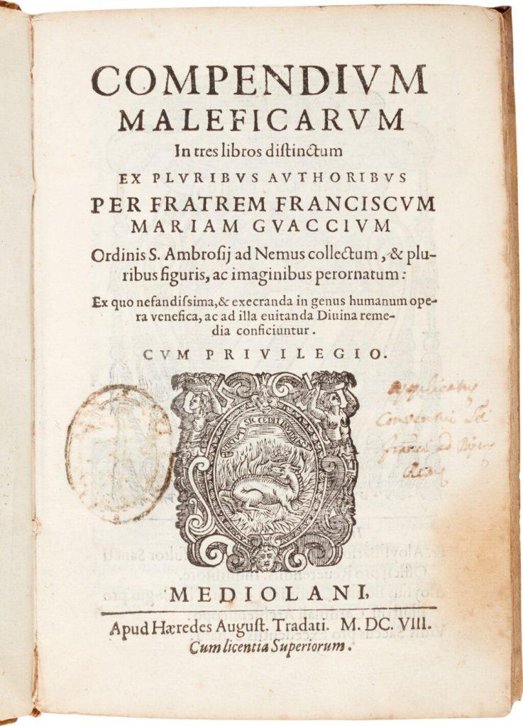 Il frontespizio del Compendium Maleficarum (Manuale delle streghe), 1608