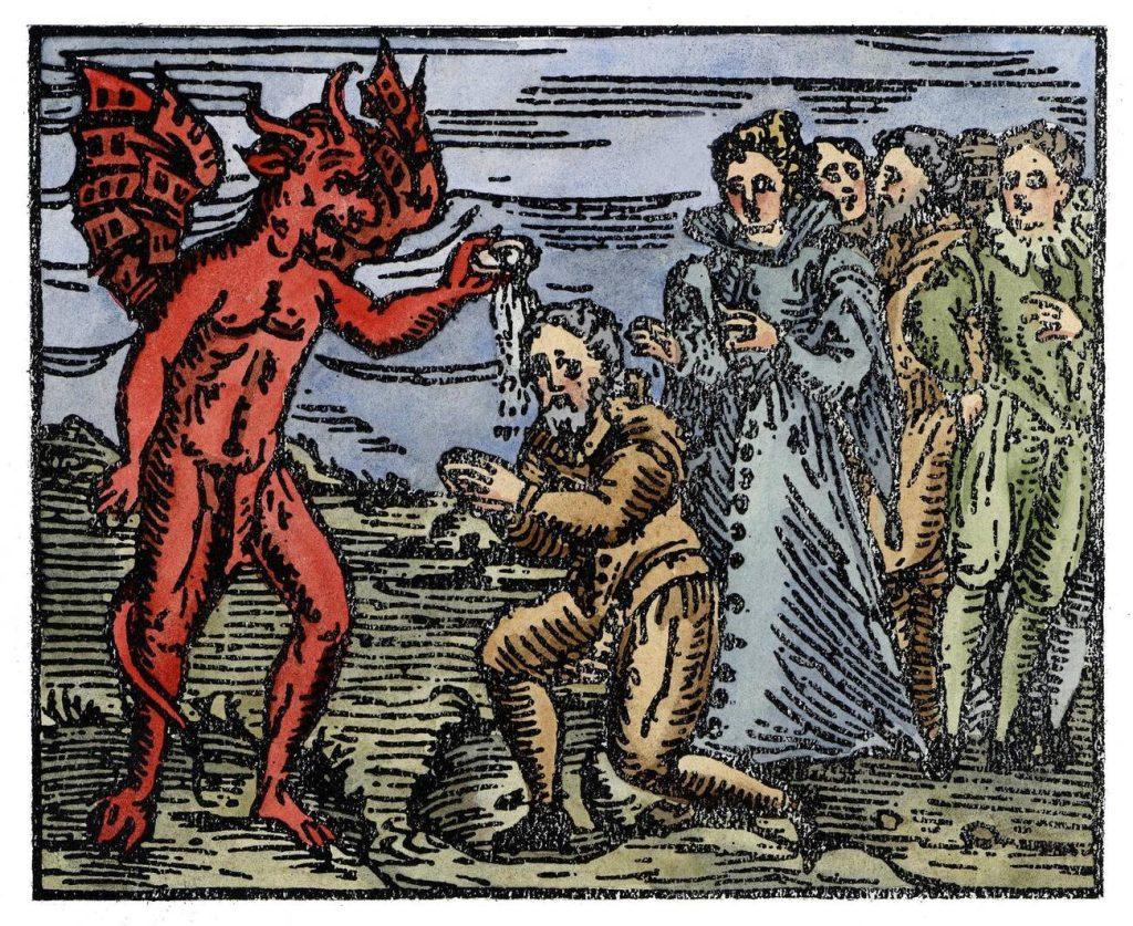 Strega battezzata dal Diavolo in un incisione contenuta nel Compendium Maleficarum, 1608