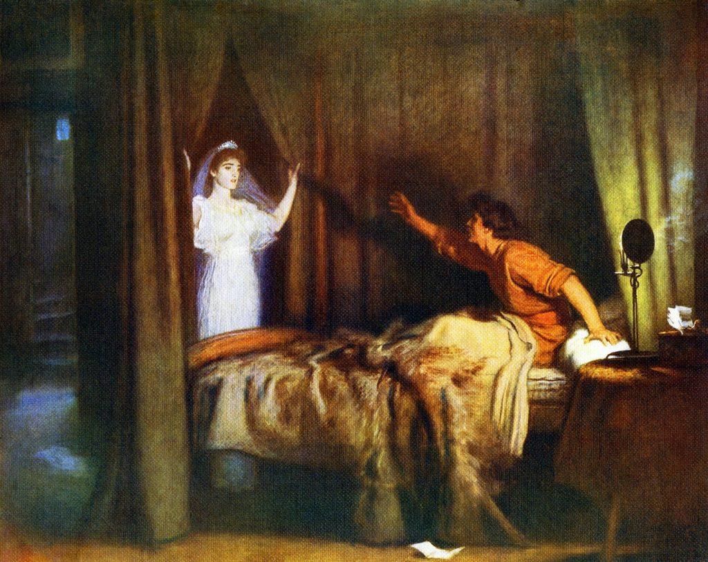 Un fantasma nel dipinto "Speak! Speak" (1895) di Sir John Everett Millais (1829-1896).