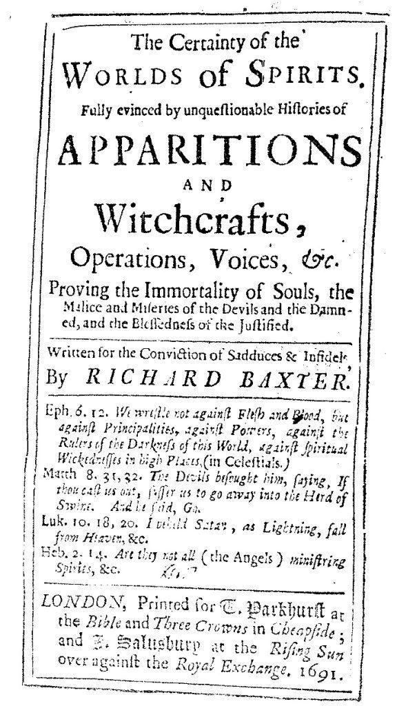 Frontespizio del Certainty Of The World Of Spirit (1691) di Richard Baxter (si ringrazia la Cornell University Library)